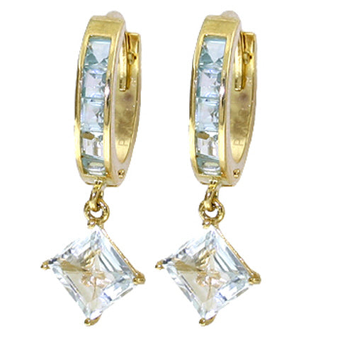 4 Carat 14K Solid White Gold Hoop Earrings Dangling Aquamarine