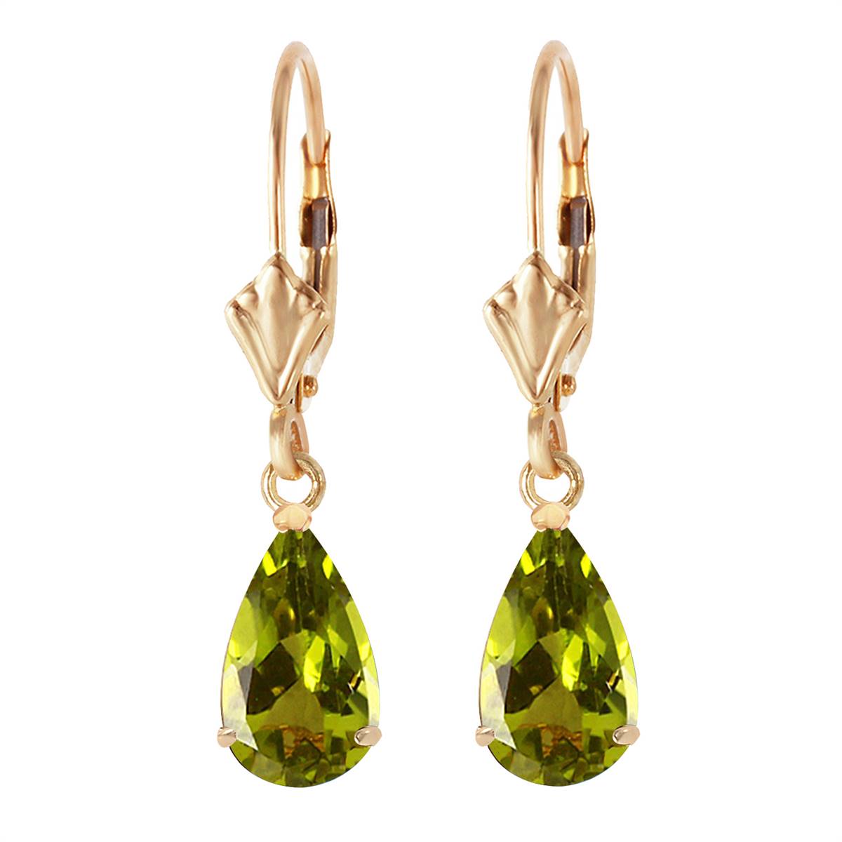 3 Carat 14K Solid Yellow Gold Green Grass Peridot Earrings