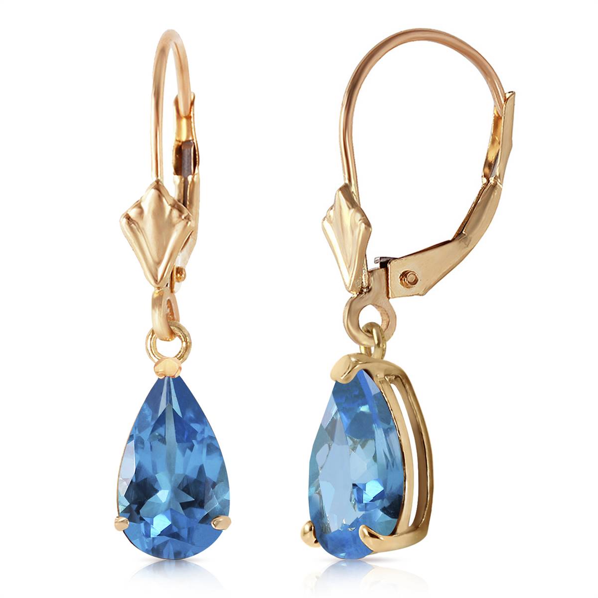 3.77 Carat 14K Solid Yellow Gold Extravaganza Blue Topaz Earrings