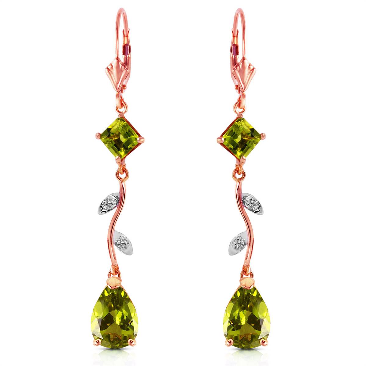 3.97 Carat 14K Solid Rose Gold Chandelier Earrings Diamond Peridot