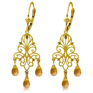 3.75 Carat 14K Solid Yellow Gold Chandelier Earrings Natural Citrine Gemstone