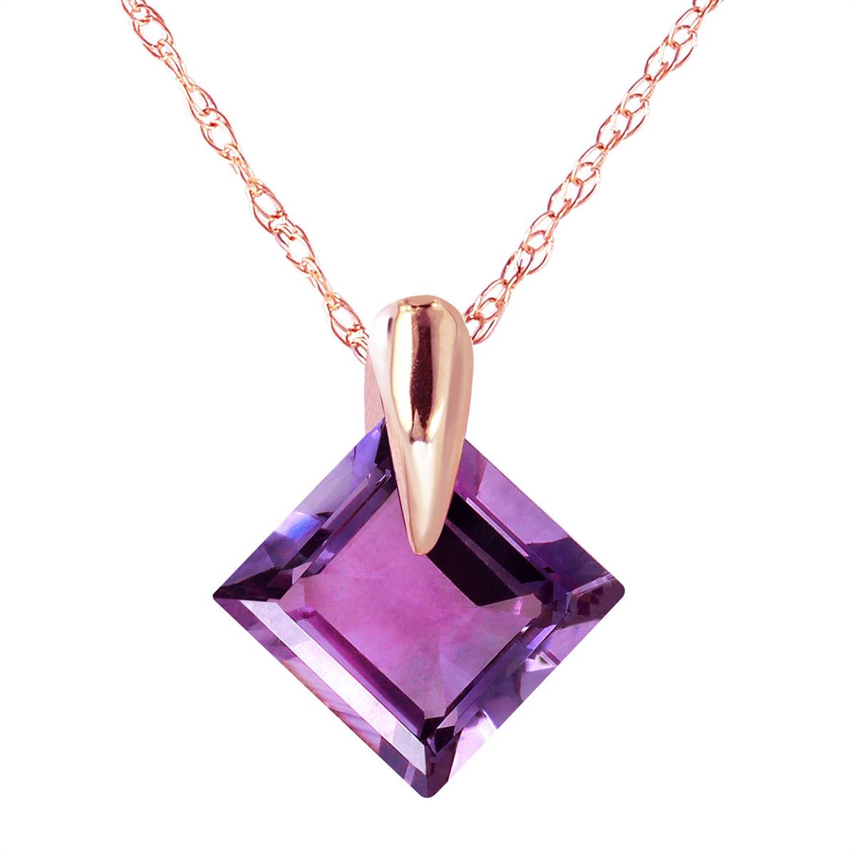 14K Solid Rose Gold Gold Necklace w/ Natural Purple Amethyst