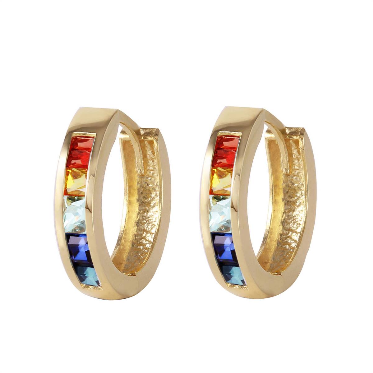 1.3 Carat 14K Solid Yellow Gold Hoop Earrings Multicolor Sapphire
