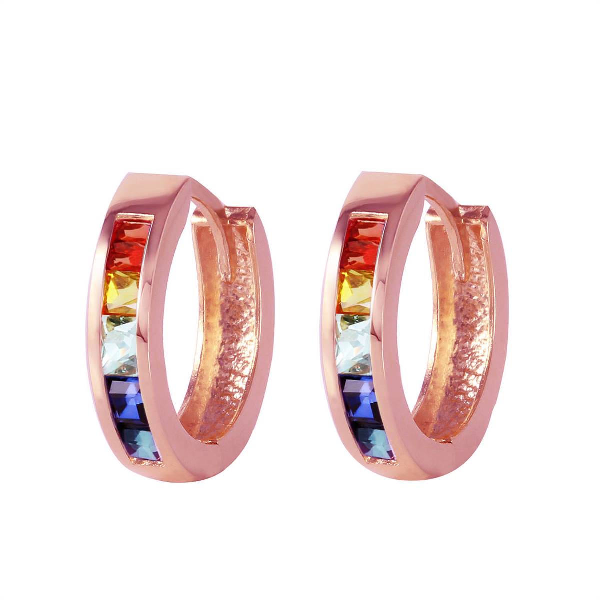 1.3 Carat 14K Solid Rose Gold Hoop Earrings Multicolor Sapphire