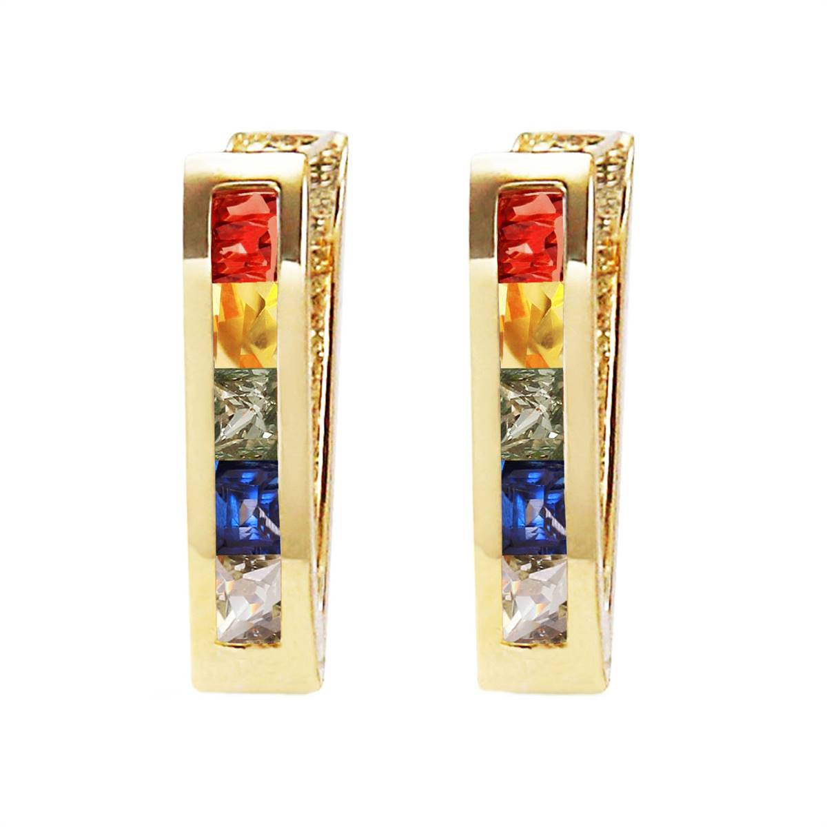 1.3 Carat 14K Solid Yellow Gold Huggie Earrings Multicolor Sapphire