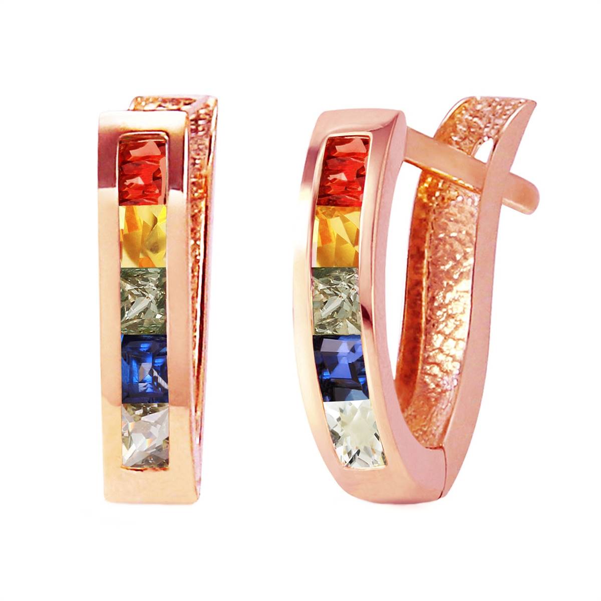 1.3 Carat 14K Solid Rose Gold Huggie Earrings Multicolor Sapphire