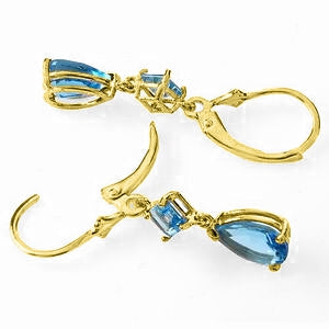4.5 Carat 14K Solid Yellow Gold Beaute Blue Topaz Earrings