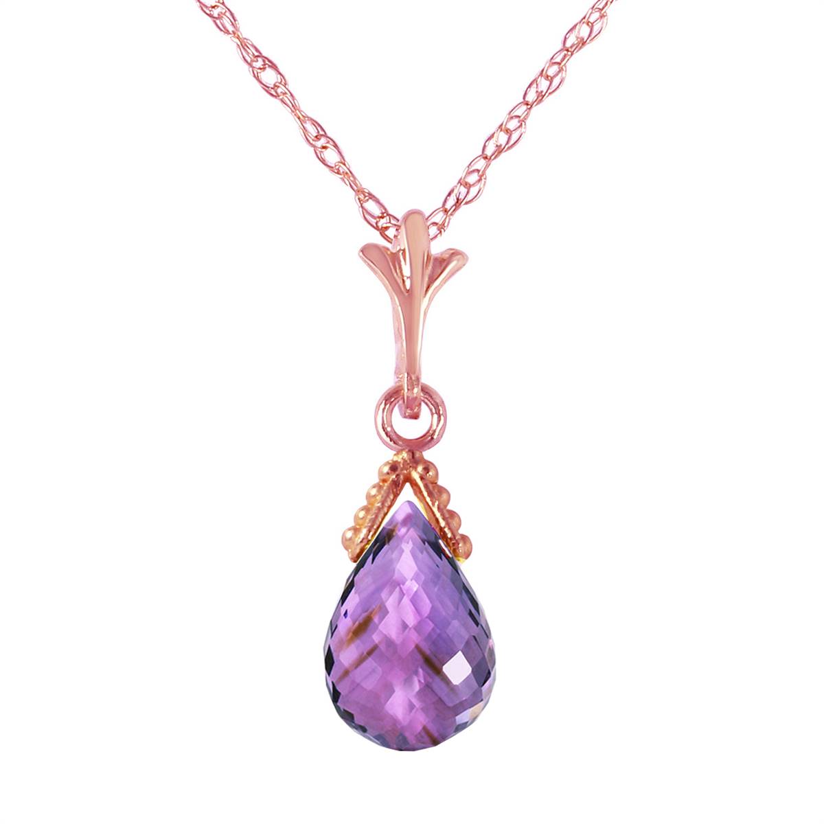 2.5 Carat 14K Solid Rose Gold Necklace Briolette Purple Amethyst