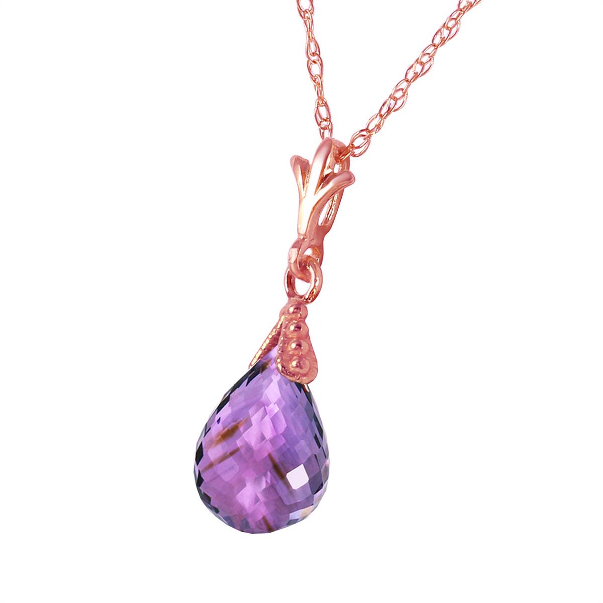2.5 Carat 14K Solid Rose Gold Necklace Briolette Purple Amethyst