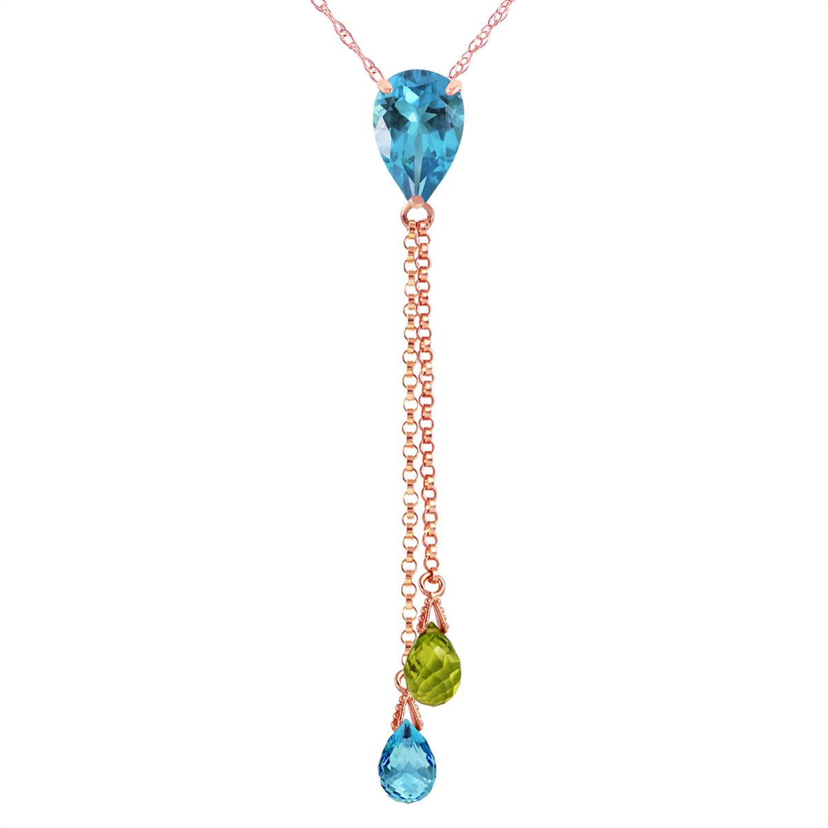 14K Solid Rose Gold Necklace w/ Blue Topaz & Peridot