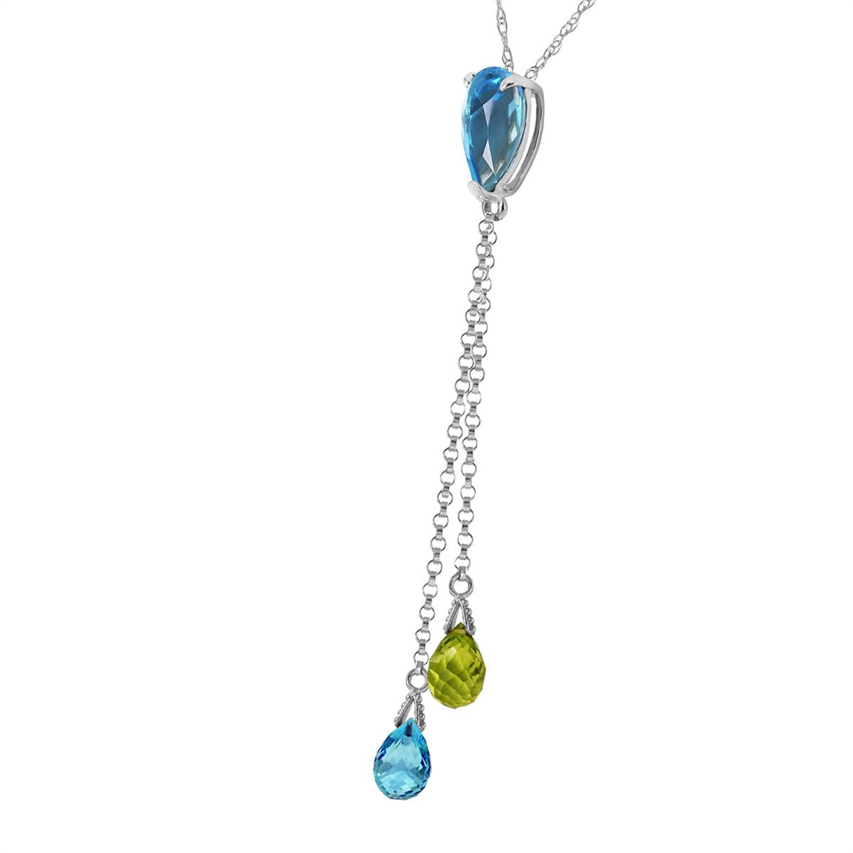 3.75 Carat 14K Solid White Gold Necklace Blue Topaz Peridot