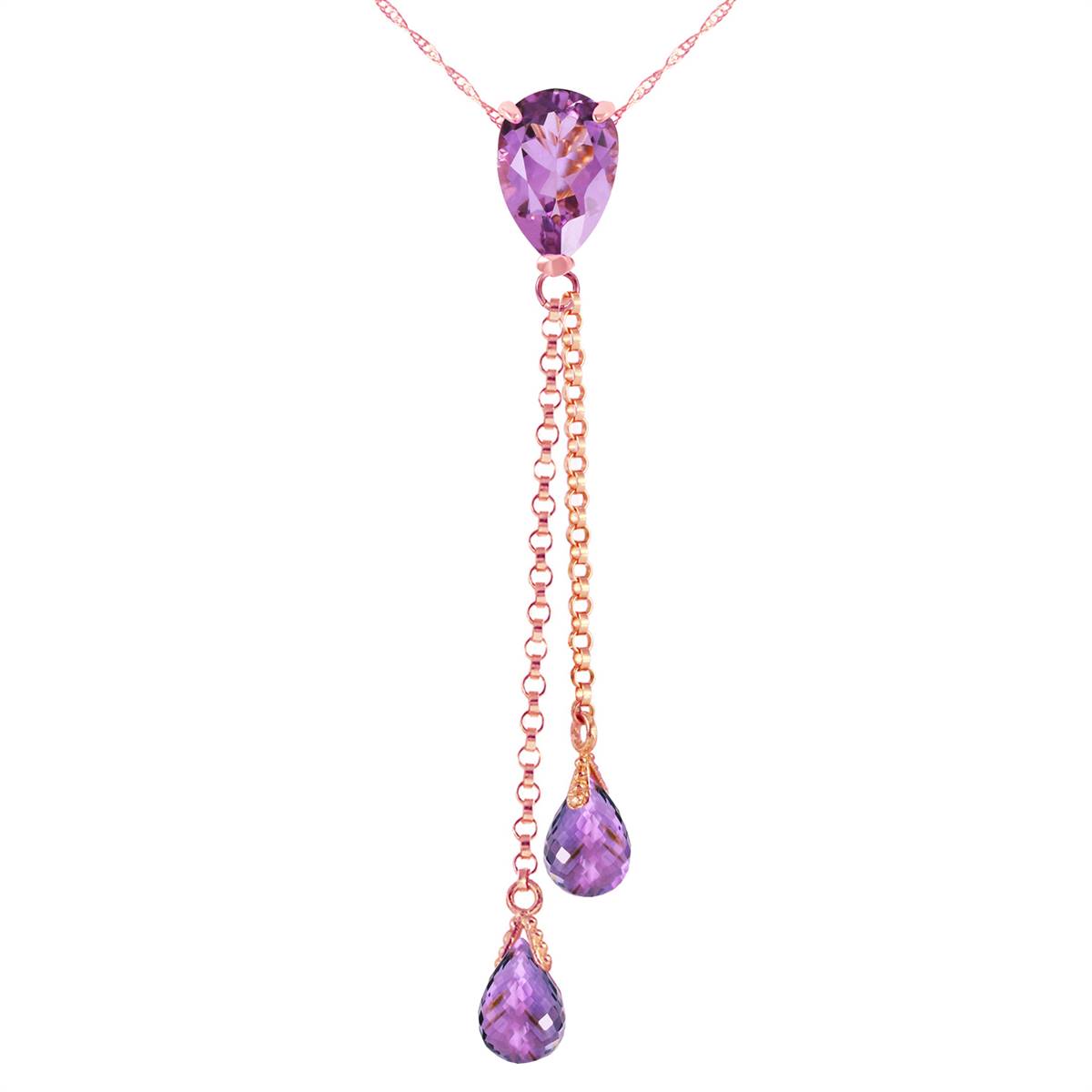 14K Solid Rose Gold Necklace w/ Purple Amethysts