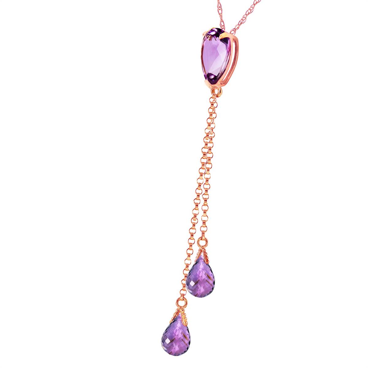 14K Solid Rose Gold Necklace w/ Purple Amethysts
