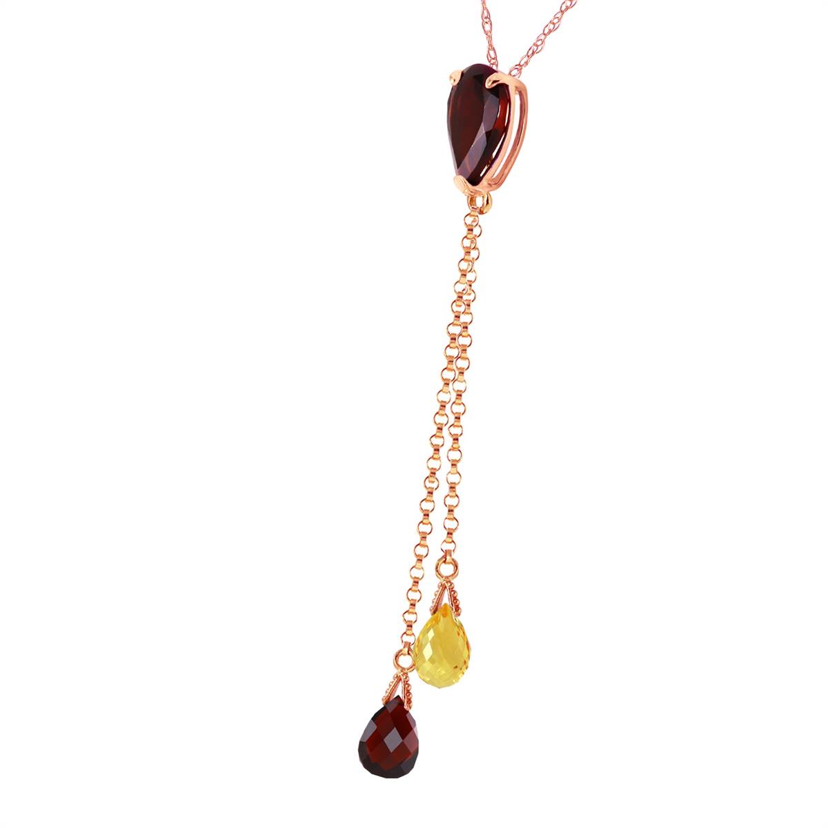 14K Solid Rose Gold Necklace w/ Garnets & Citrine