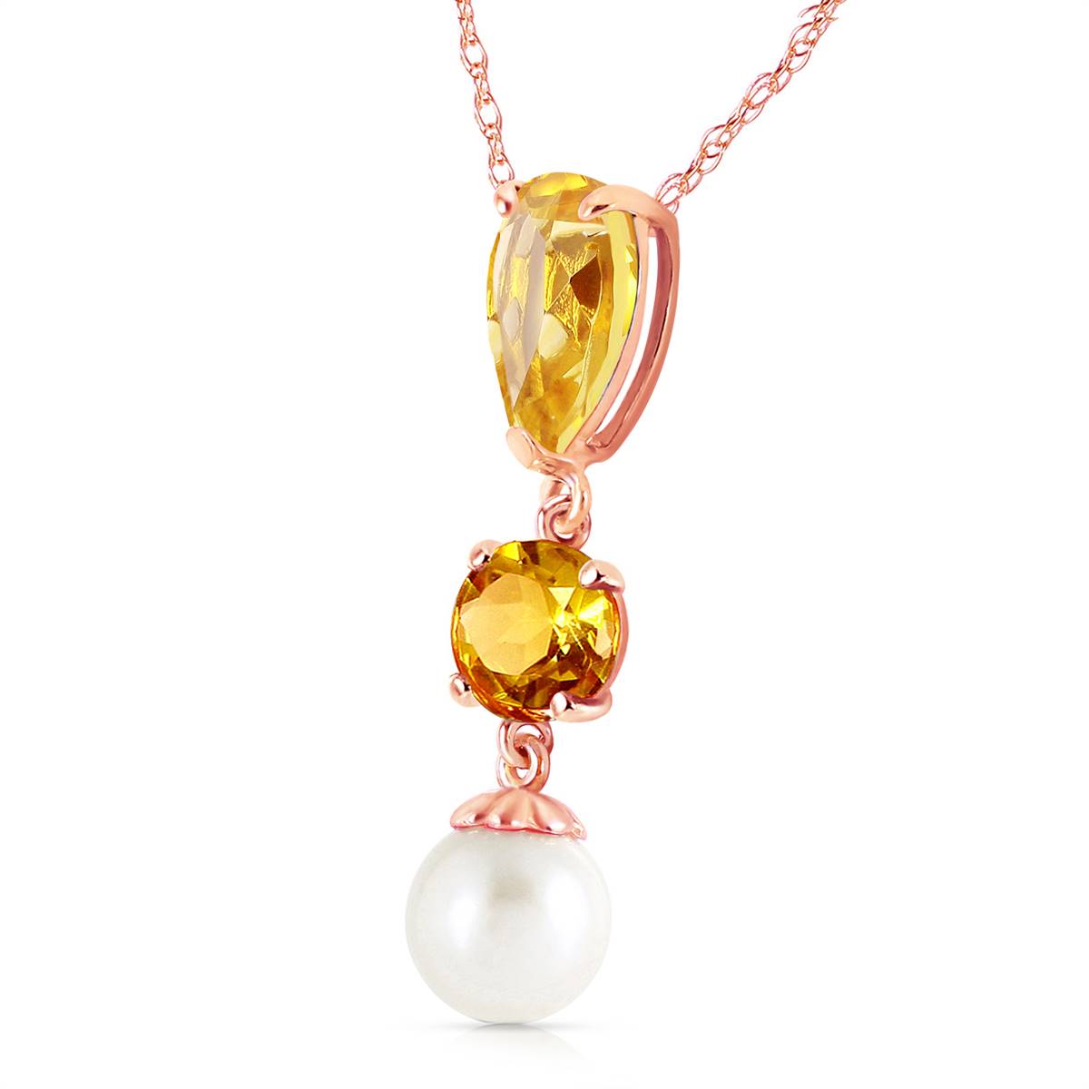 5.25 Carat 14K Solid Rose Gold Necklace Citrine Pearl