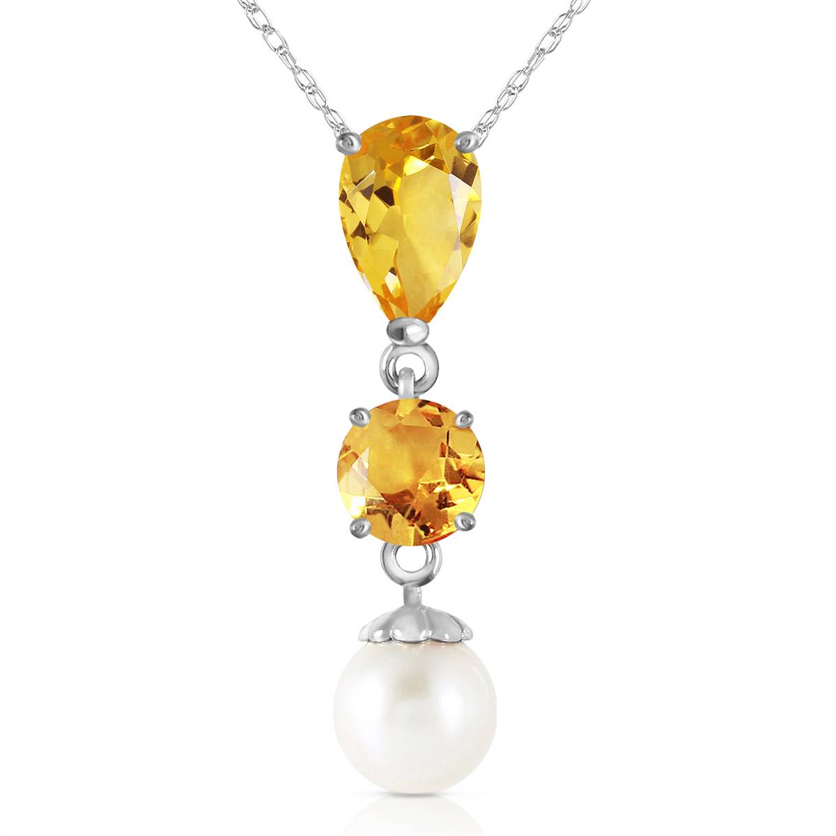 5.25 Carat 14K Solid White Gold Necklace Citrine Pearl
