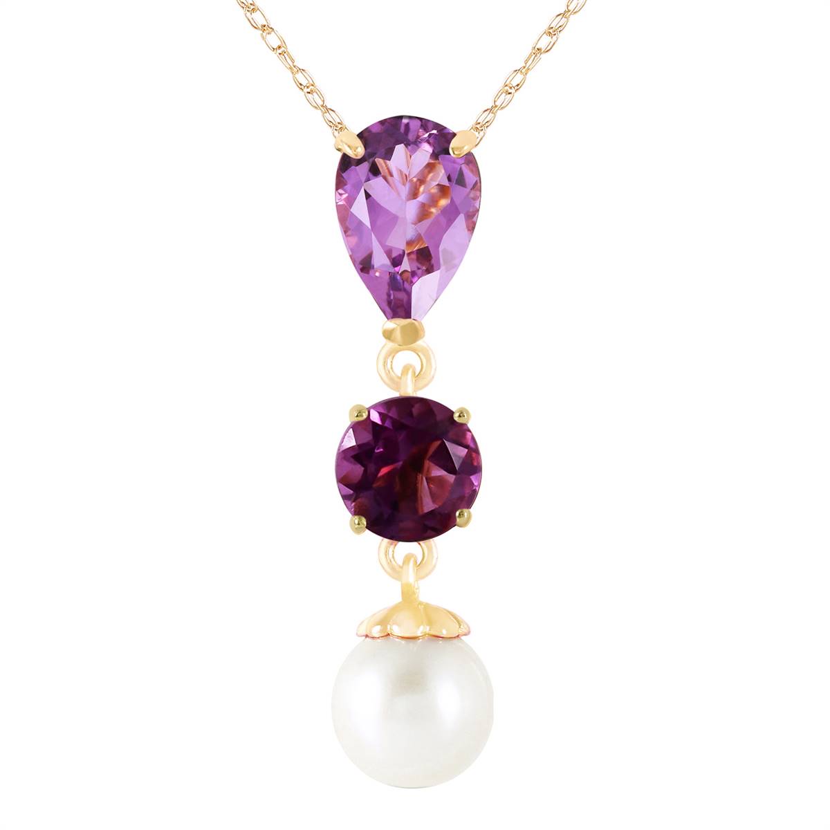 5.25 Carat 14K Solid Yellow Gold Necklace Purple Amethyst Pearl