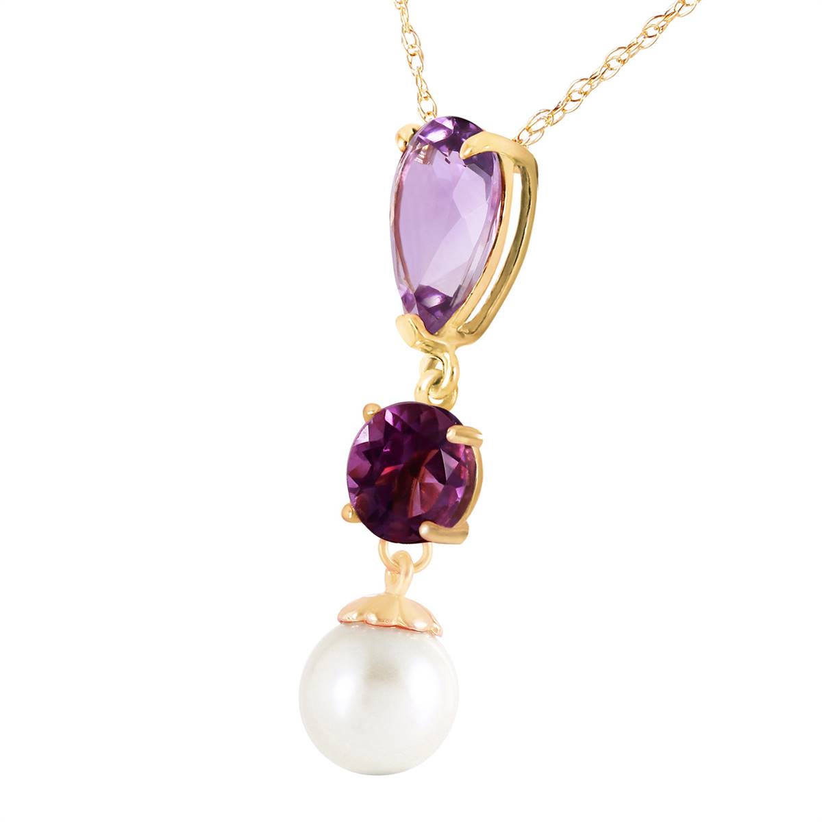 5.25 Carat 14K Solid Yellow Gold Necklace Purple Amethyst Pearl