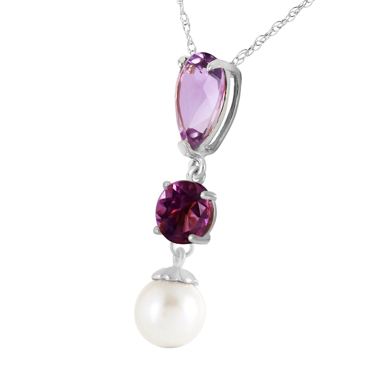 5.25 Carat 14K Solid White Gold Necklace Purple Amethyst Pearl