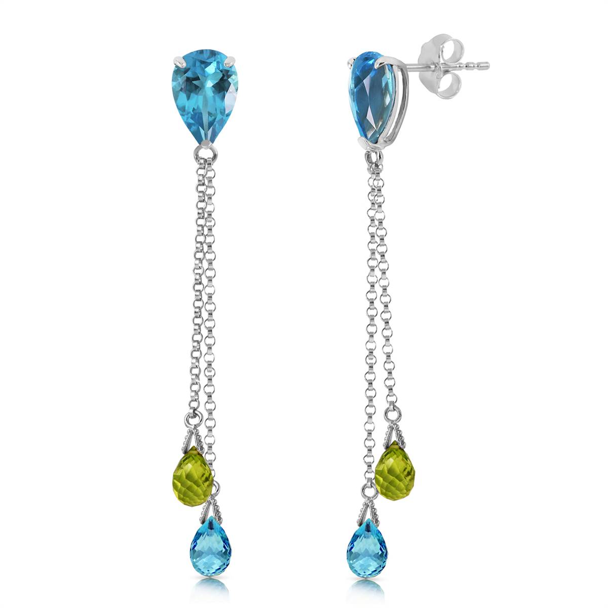 7.5 Carat 14K Solid White Gold Chandelier Earrings Blue Topaz Peridot