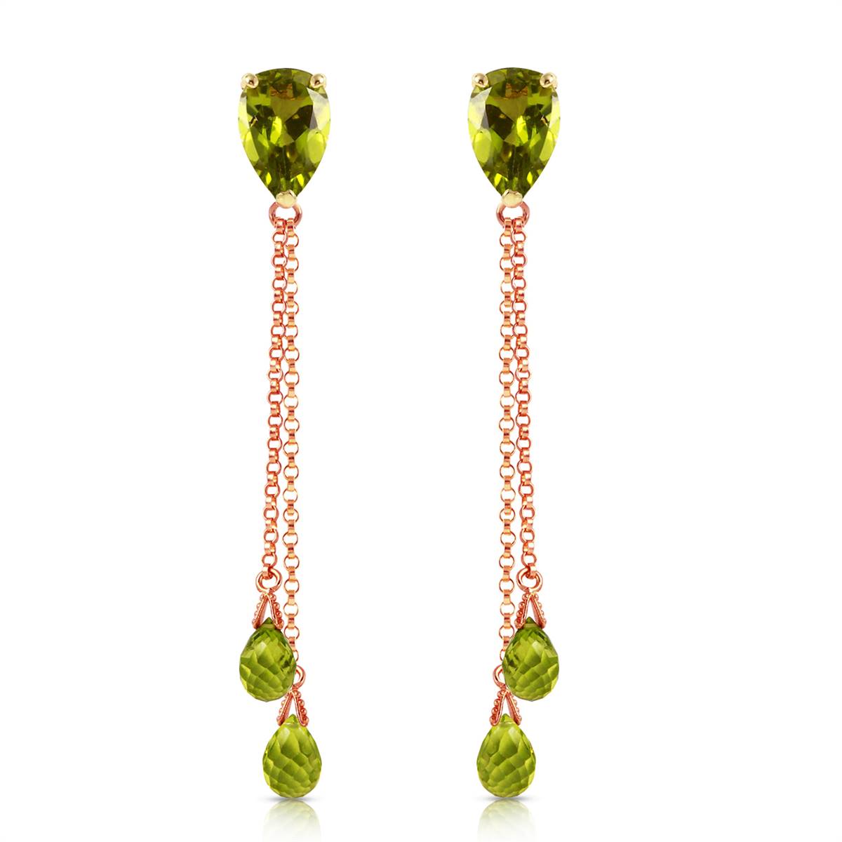 7.5 Carat 14K Solid Rose Gold Chain Drop Earrings Peridot