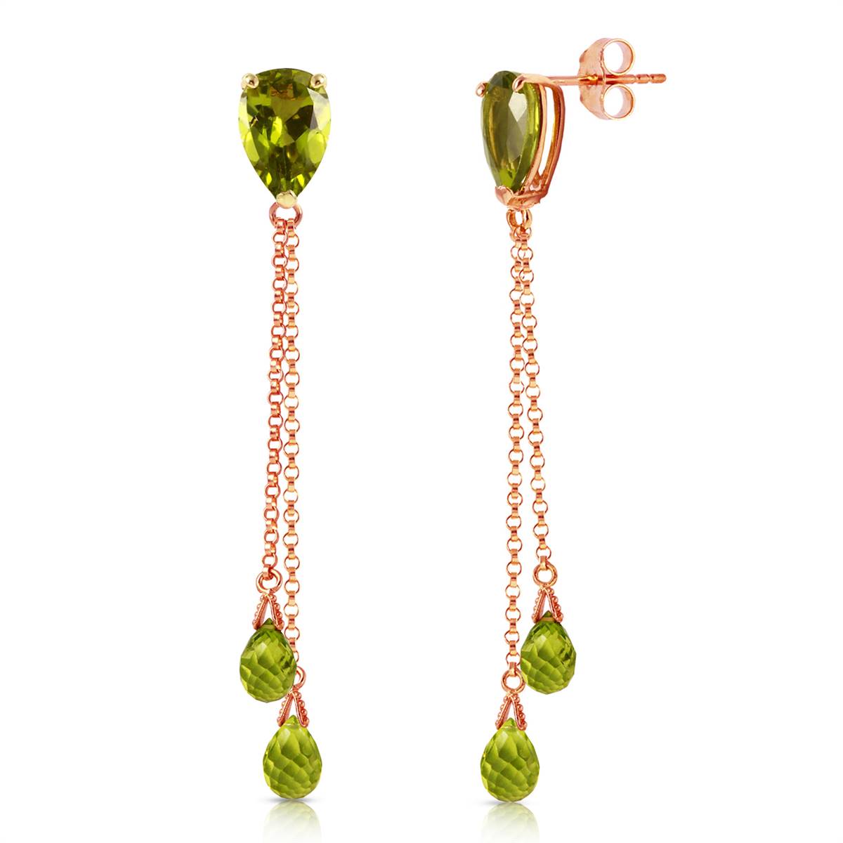 7.5 Carat 14K Solid Rose Gold Chain Drop Earrings Peridot