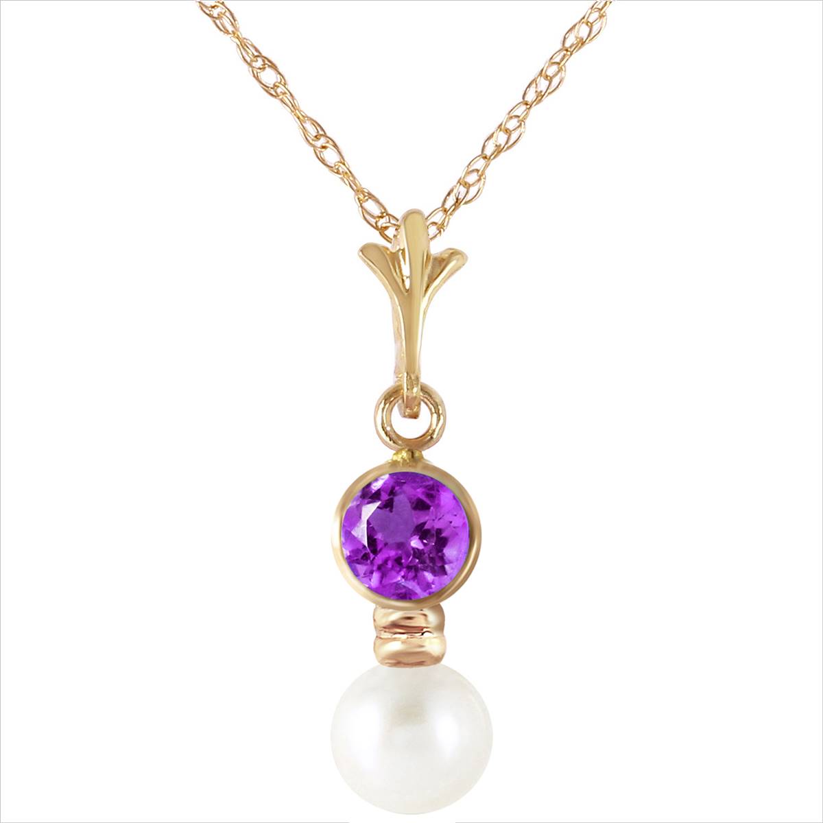2.48 Carat 14K Solid Yellow Gold Necklace Amethyst Pearl