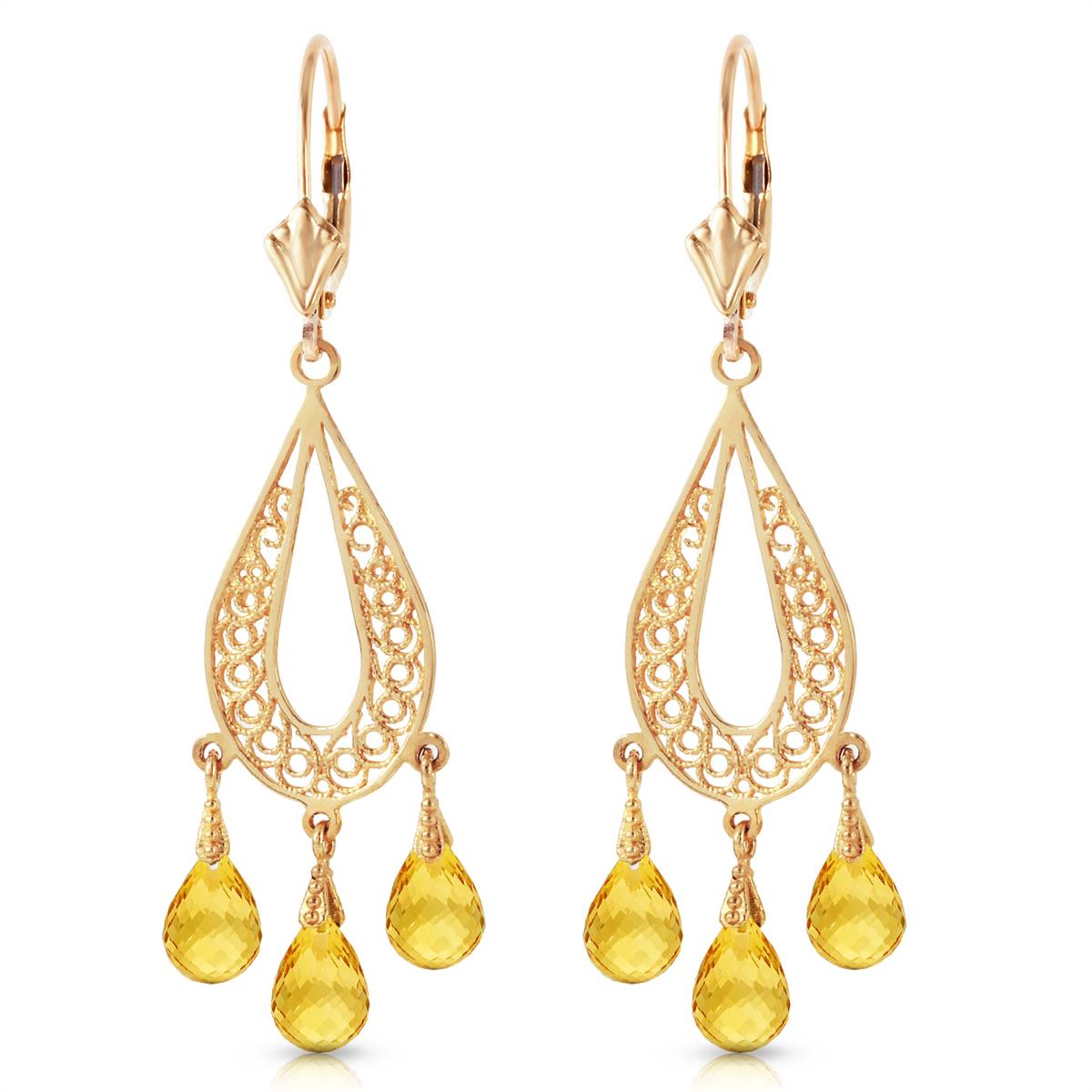 3.75 Carat 14K Solid Yellow Gold Chandelier Earrings Natural Citrine Jewelry