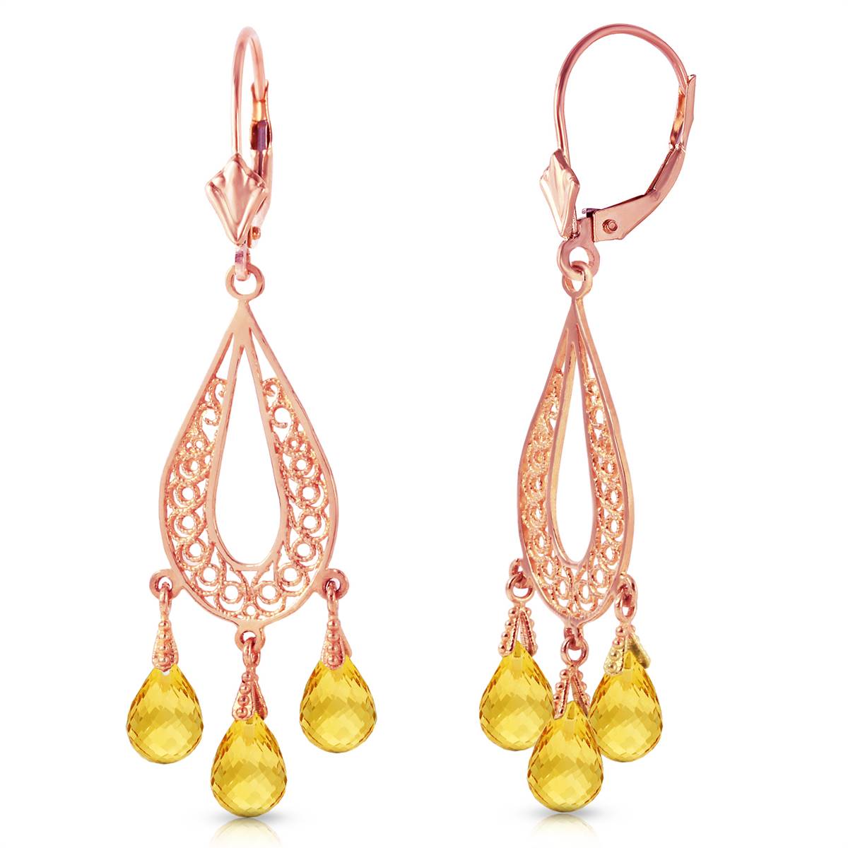 3.75 Carat 14K Solid Rose Gold Chandelier Earrings Natural Citrine