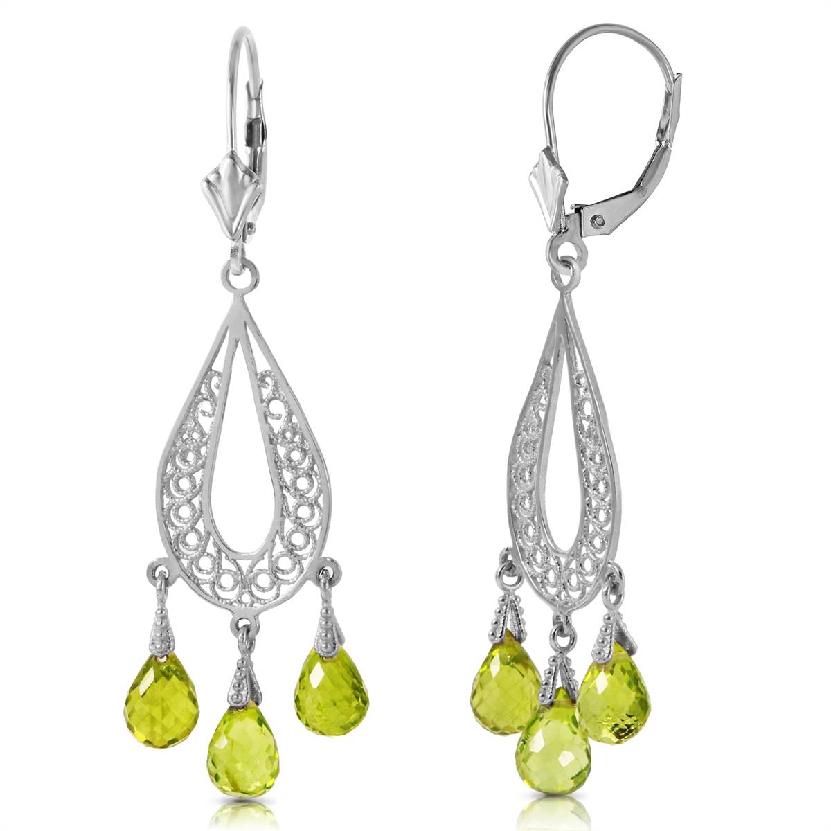 3.75 Carat 14K Solid White Gold Chandelier Earrings Natural Peridot