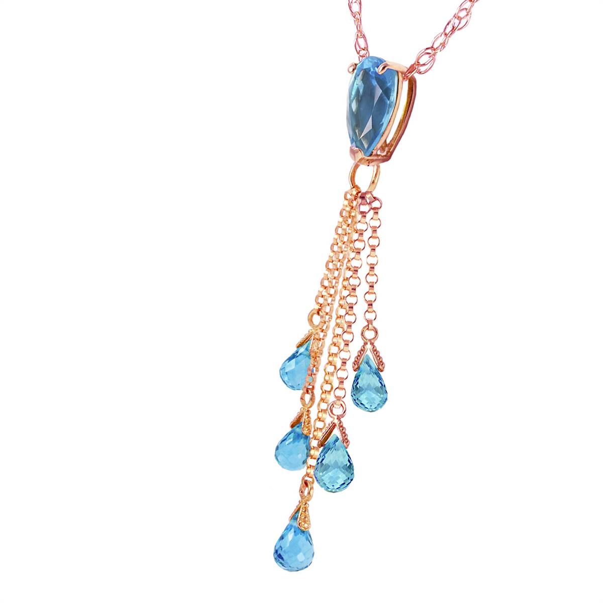 14K Solid Rose Gold Briolette Blue Topaz Necklace Gemstone Series Limited Edition
