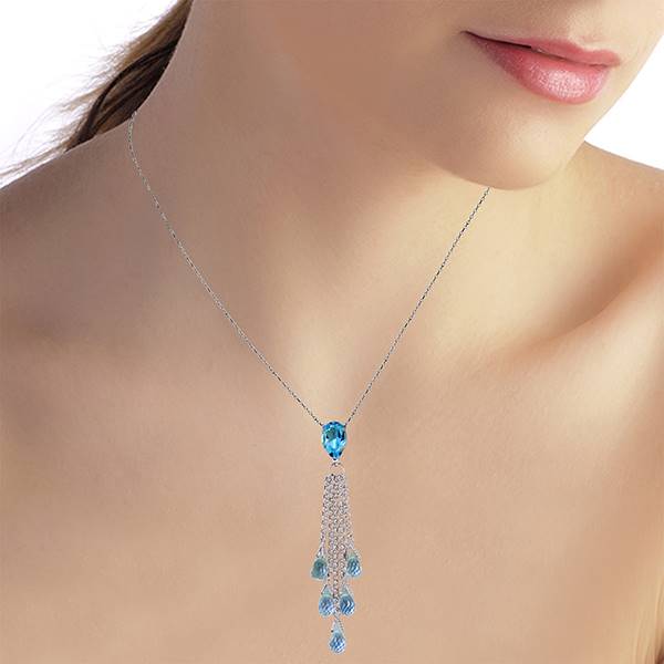 7.5 Carat 14K Solid White Gold Tip Of My Tongue Blue Topaz Necklace