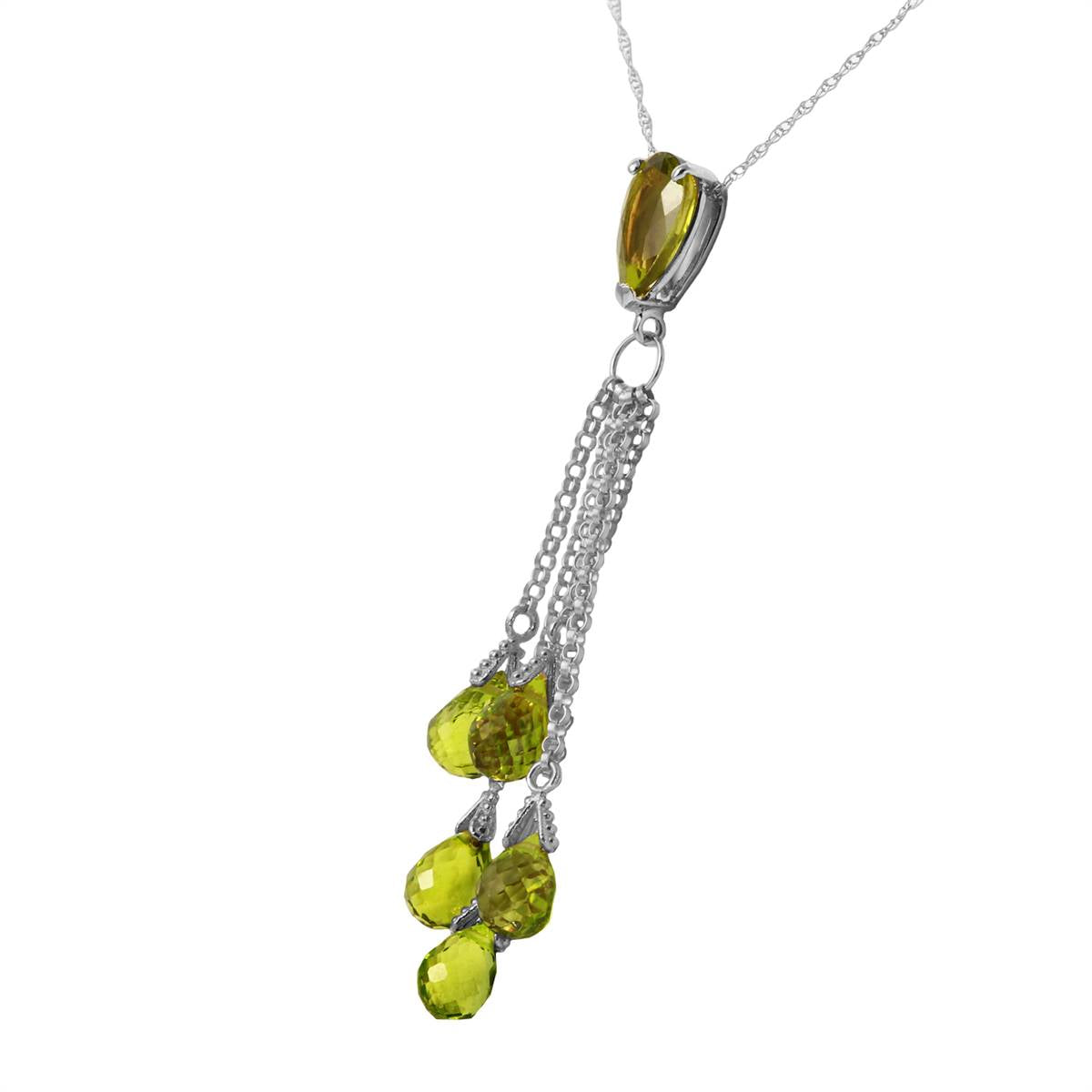7.5 Carat 14K Solid White Gold Necklace Briolette Peridot