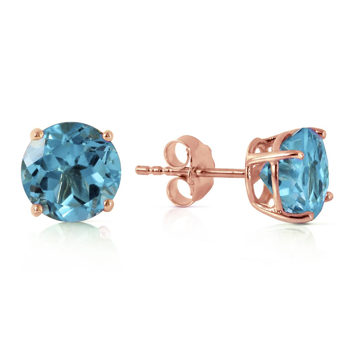 3.1 Carat 14K Solid Rose Gold Anna Blue Topaz Stud Earrings