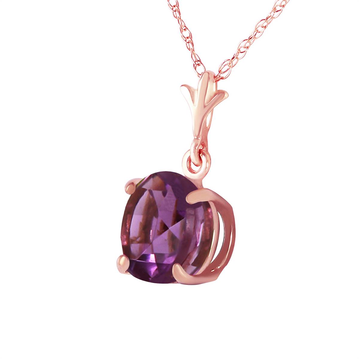 1.15 Carat 14K Solid Rose Gold Single Round Amethyst Necklace