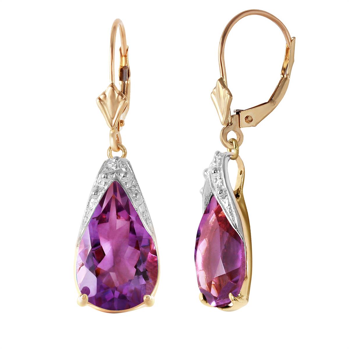 10 Carat 14K Solid Yellow Gold Leverback Earrings Natural Amethyst