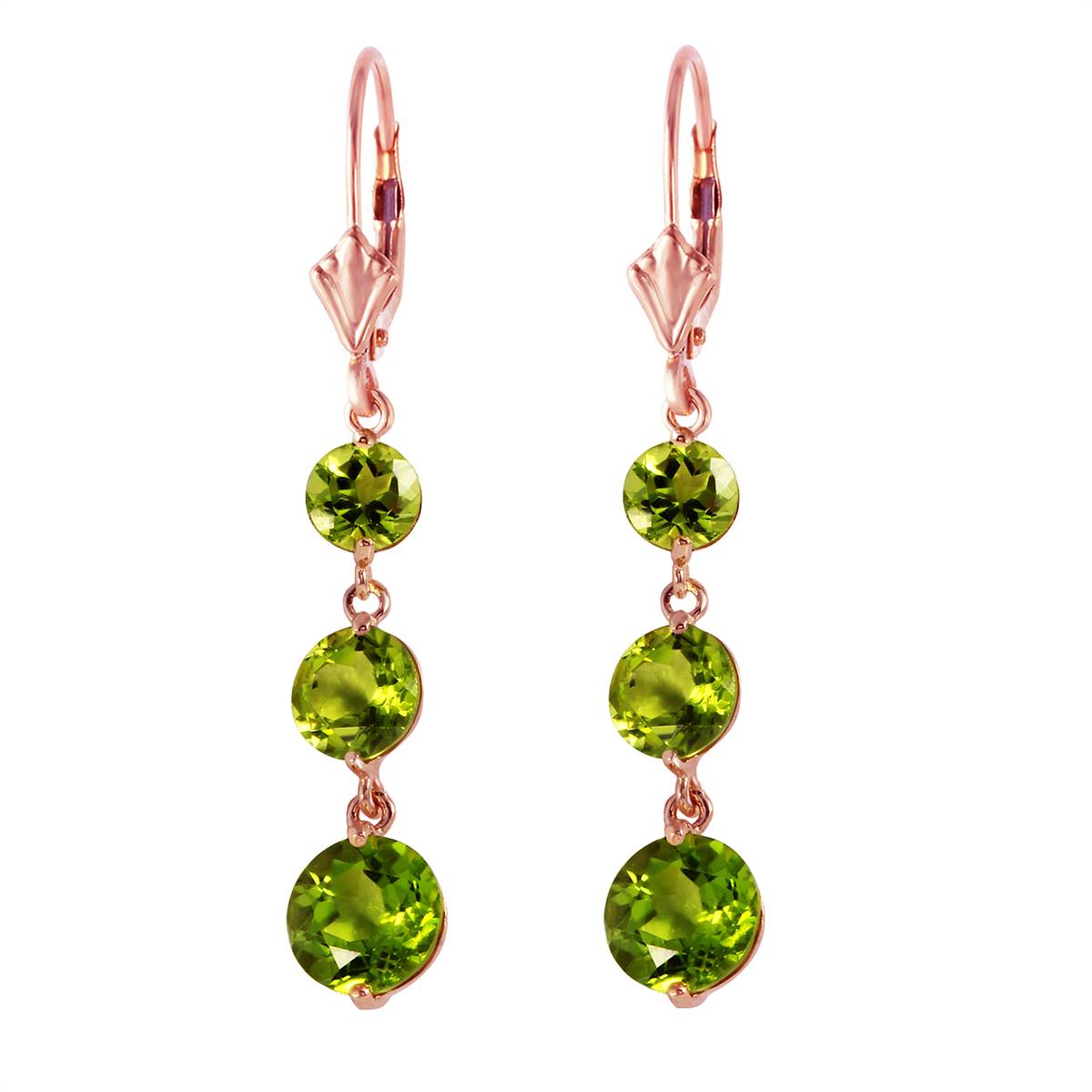 7.2 Carat 14K Solid Rose Gold Drop Earrings Peridot