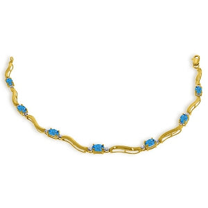2.16 Carat 14K Solid Yellow Gold Tennis Bracelet Diamond Blue Topaz