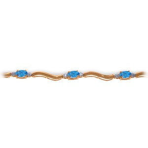 14K Solid Rose Gold Tennis Bracelet w/ Diamonds & Blue Topaz