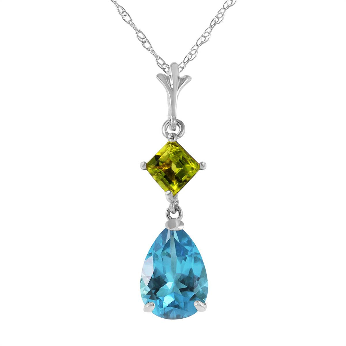 2 Carat 14K Solid White Gold Roll In The Grass Blue Topaz Peridot Necklace