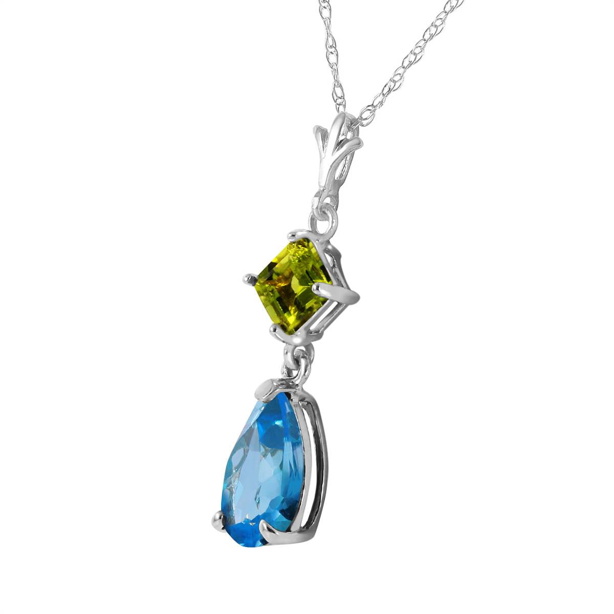 2 Carat 14K Solid White Gold Roll In The Grass Blue Topaz Peridot Necklace