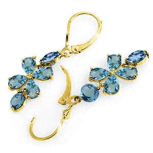 5.32 Carat 14K Solid Yellow Gold Chandelier Earrings Natural Blue Topaz