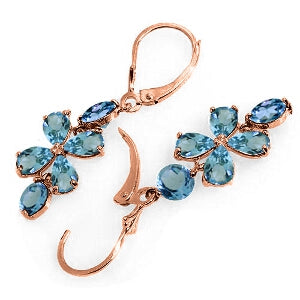 5.32 Carat 14K Solid Rose Gold Chandelier Earrings Natural Blue Topaz