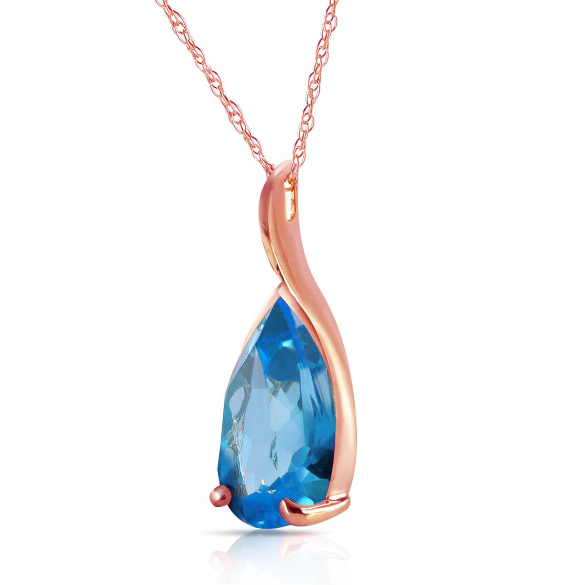 14K Solid Rose Gold Blue Topaz New Genuine Deluxe Necklace