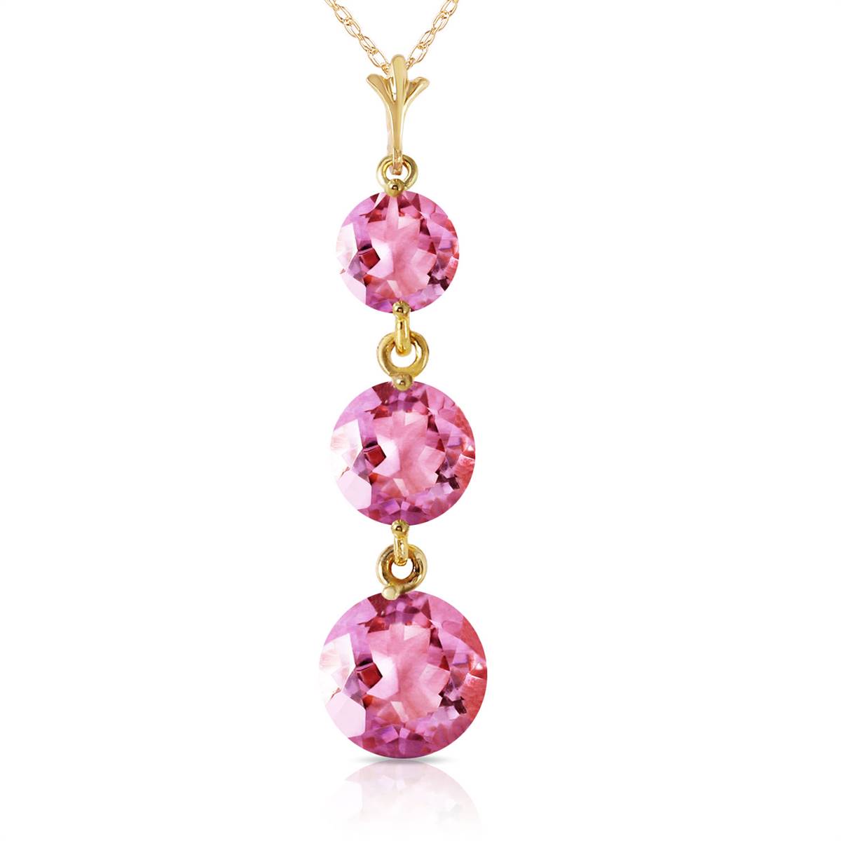 3.6 Carat 14K Solid Yellow Gold Necklace Natural Pink Topaz