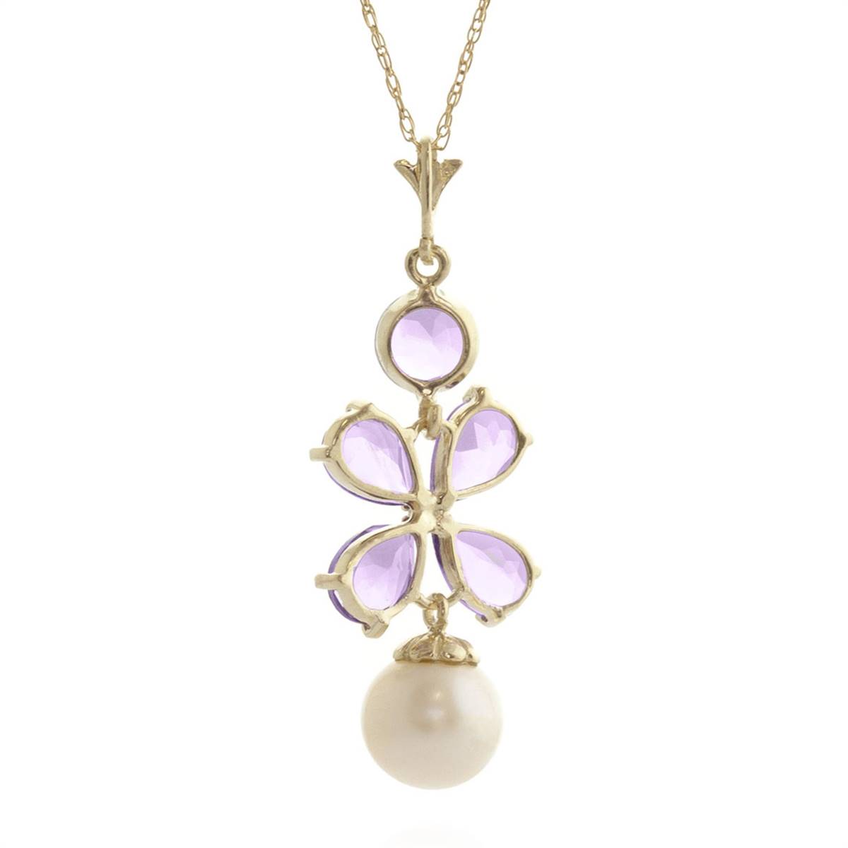 3.65 Carat 14K Solid Yellow Gold Persephone Amethyst Pearl Necklace