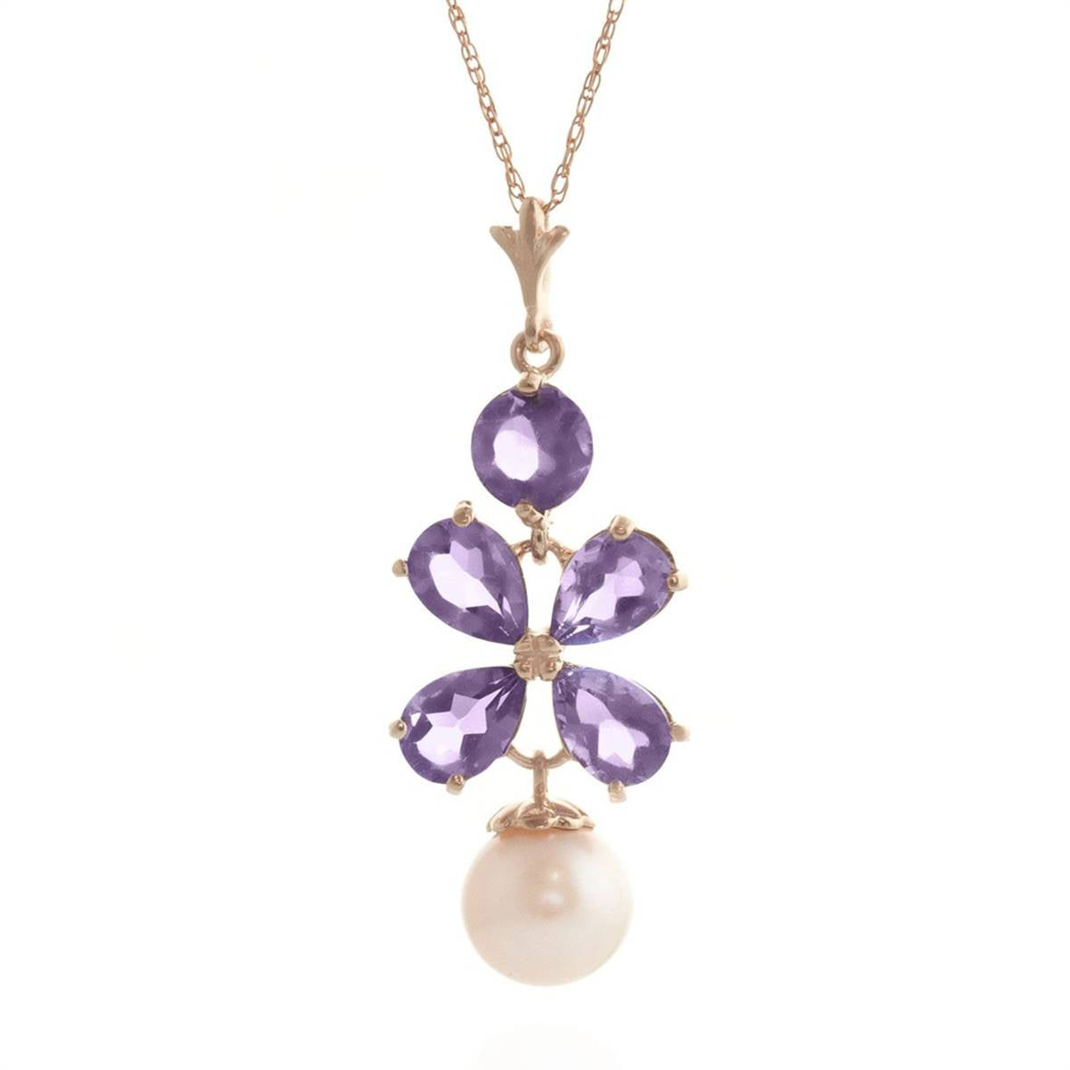 14K Solid Rose Gold Necklace w/ Purple Amethyst & Pearl