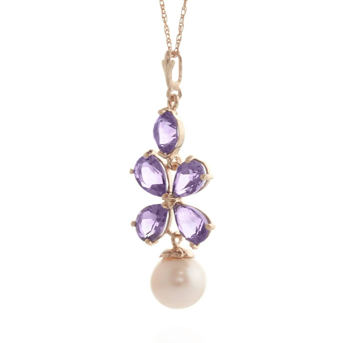 14K Solid Rose Gold Necklace w/ Purple Amethyst & Pearl