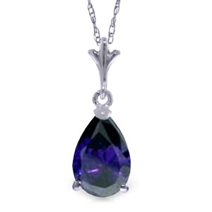 1.5 Carat 14K Solid White Gold Necklace Natural Sapphire