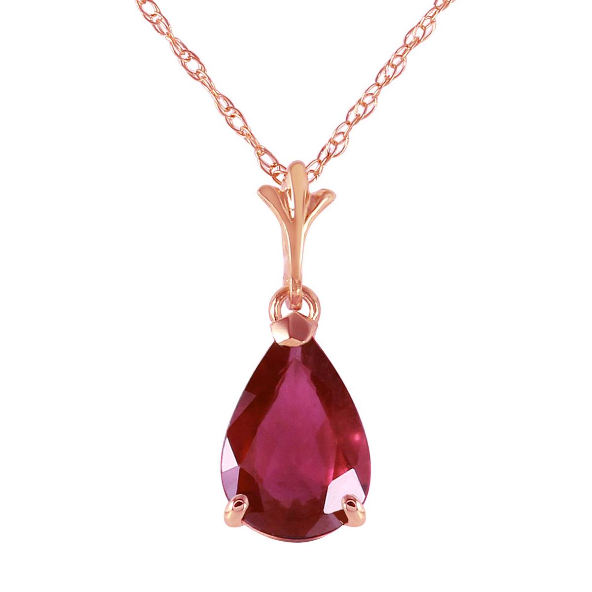 1.75 Carat 14K Solid Rose Gold Pear Ruby Necklace